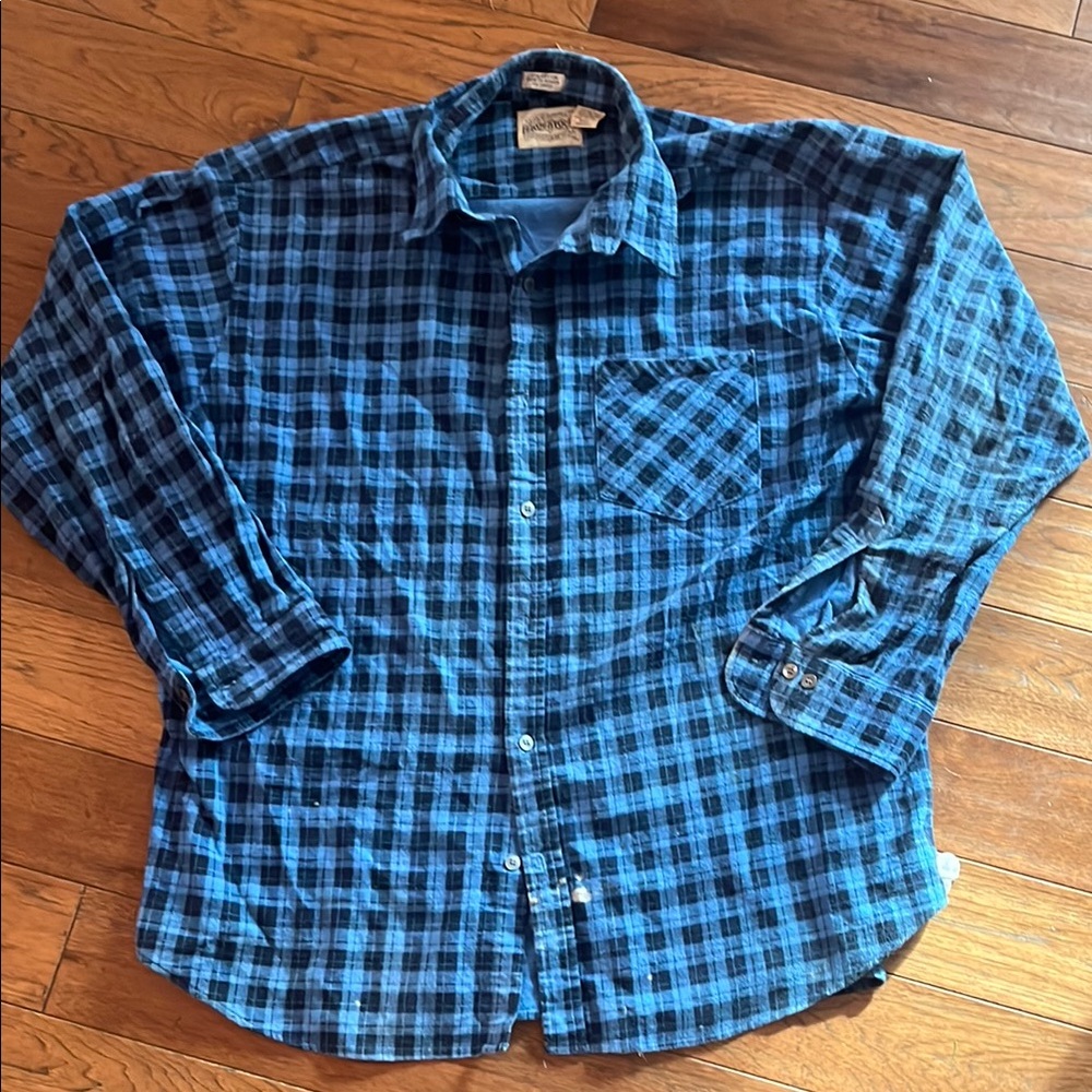Saugatuck Flannel vintage Blue Plaid Men's Shirt, made in Russia